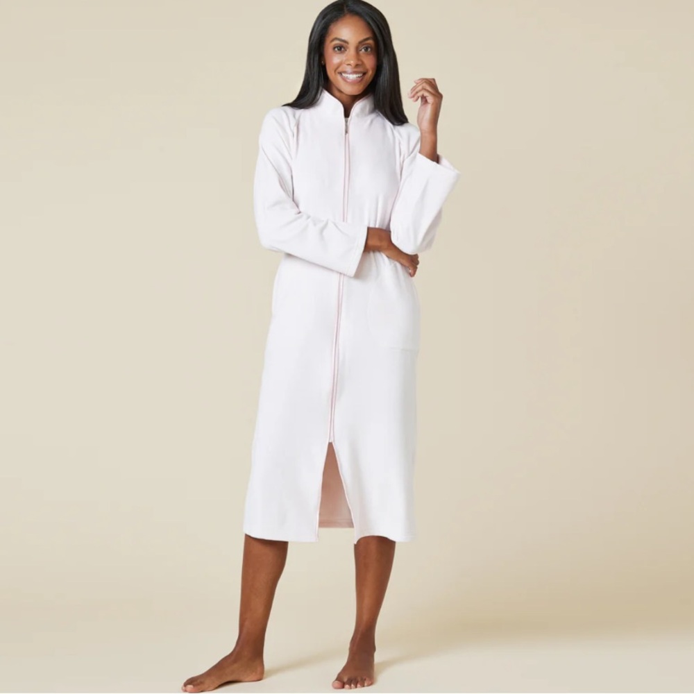 Softies Serenity Shear Mink Mandarin Collar Zip Robe in Blush Pink